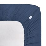 Cearceaf muselină organică, cu elastic, Little Amy, Albastru închis