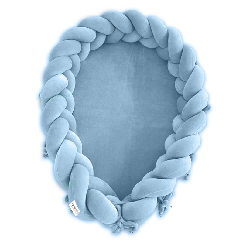 Baby Nest Cocoon 2 în 1, Protecție pătuț și Saltea Catifea, 85 x 65 x 20 cm, 0 – 4 luni, MiniMini, Albastru