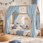 Set 2 Baldachine Muselină pentru pat tip căsuță, Little Amy, Albastru deschis