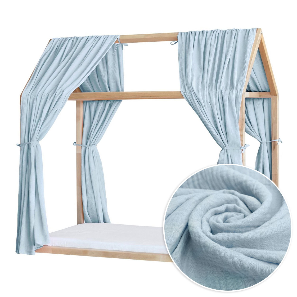 Set 2 Baldachine Muselină pentru pat tip căsuță, Little Amy, Albastru deschis Set 2 Baldachine Muselină pentru pat tip căsuță, Little Amy, Albastru deschis