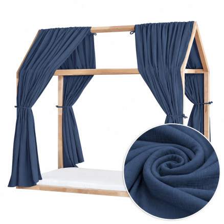Set 2 Baldachine Muselină pentru pat tip căsuță, Little Amy, Albastru închis