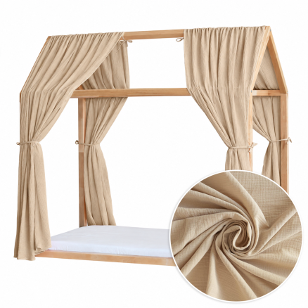 Set 2 Baldachine Muselină pentru pat tip căsuță, Little Amy, Bej