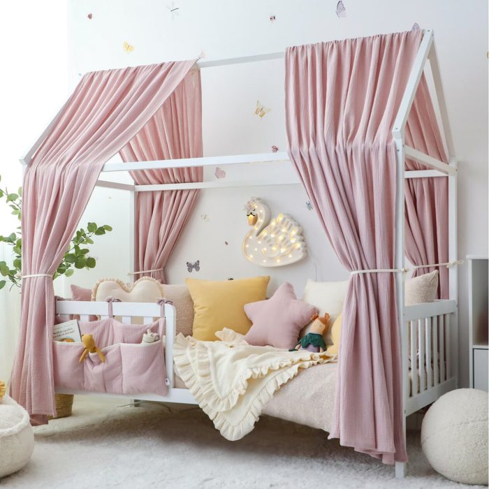 Set 2 Baldachine Muselină pentru pat tip căsuță, Little Amy, Mov deschis