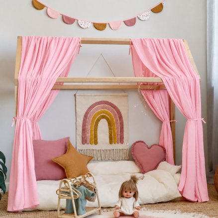 Set 2 Baldachine Muselină pentru pat tip căsuță, Little Amy, Roz