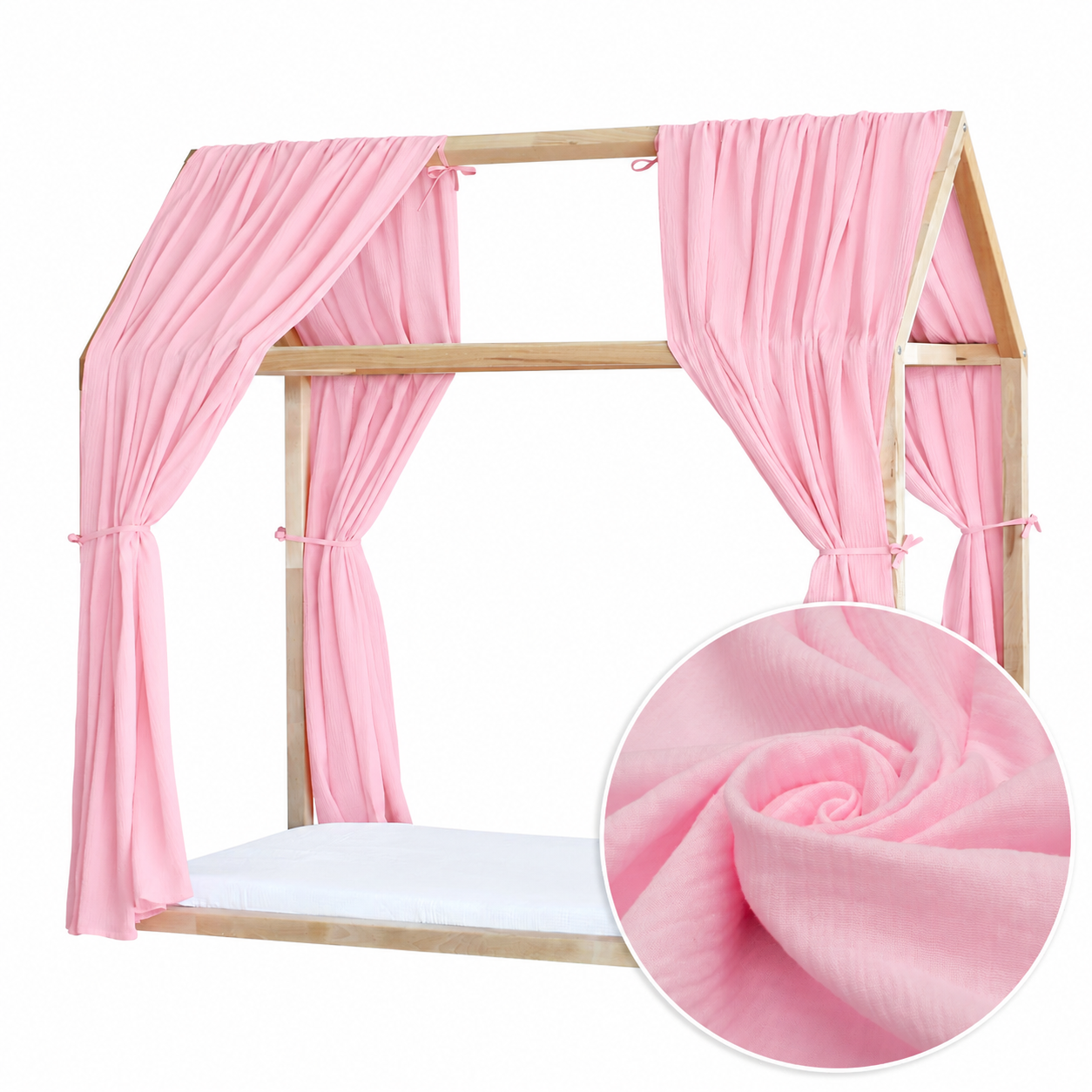 Set 2 Baldachine Muselină pentru pat tip căsuță, Little Amy, Roz Set 2 Baldachine Muselină pentru pat tip căsuță, Little Amy, Roz