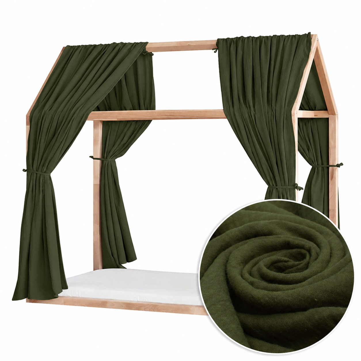Set 2 Baldachine Muselină pentru pat tip căsuță, Little Amy, Verde Pădure Set 2 Baldachine Muselină pentru pat tip căsuță, Little Amy, Verde Pădure