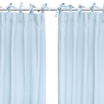 Set Draperii din muselină organică, Little Amy, Albastru deschis, 125 x 240 cm, 2 bucăți