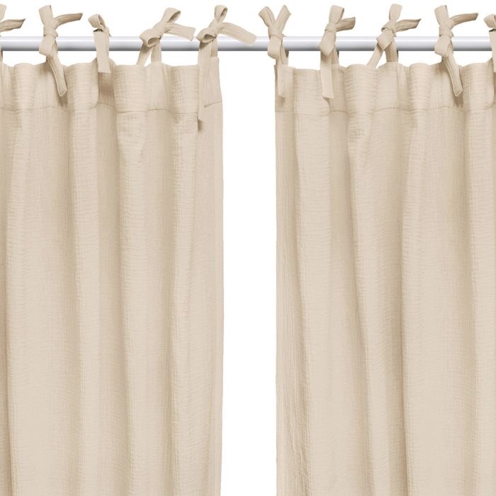 Set Draperii din muselină organică, Little Amy, Bej, 125 x 240 cm, 2 bucăți