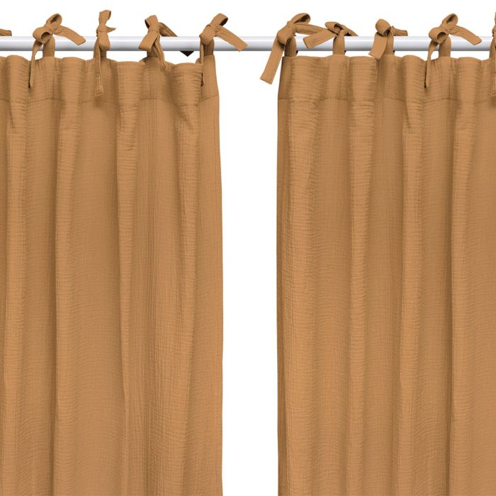 Set Draperii din muselină organică, Little Amy, Camel, 125 x 240 cm, 2 bucăți
