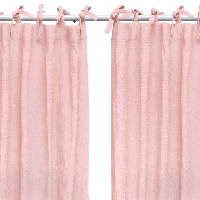 Set Draperii din muselină organică, Little Amy, Roz, 125 x 240 cm, 2 bucăți
