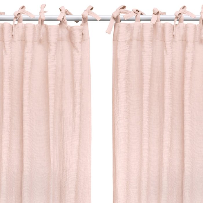 Set Draperii din muselină organică, Little Amy, Somon, 125 x 240 cm, 2 bucăți