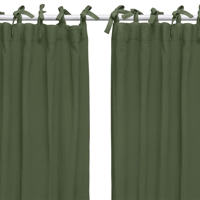 Set Draperii din muselină organică, Little Amy, Verde, 125 x 240 cm, 2 bucăți