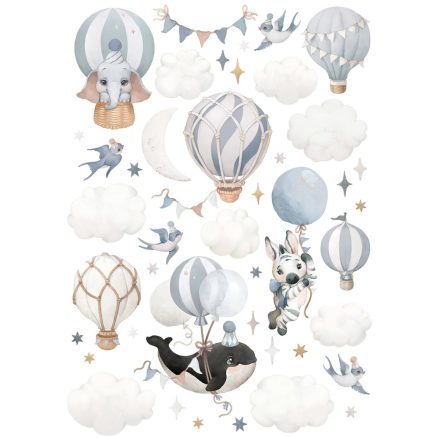 Set autocolante de perete „Baloane cu aer cald”, Little Amy, Baby Blue