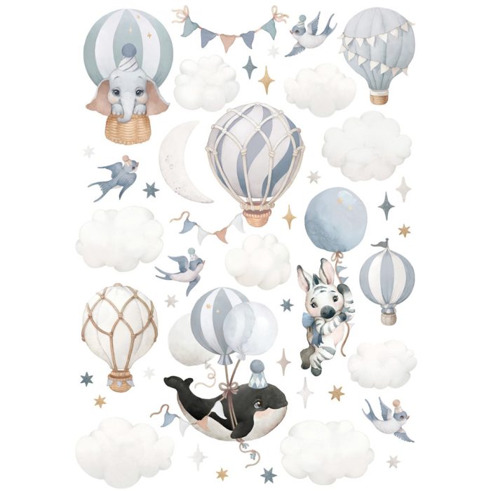 Set autocolante de perete „Baloane cu aer cald”, Little Amy, Baby Blue