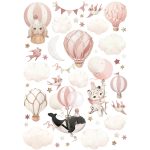 Set autocolante de perete „Baloane cu aer cald”, Little Amy, Pink