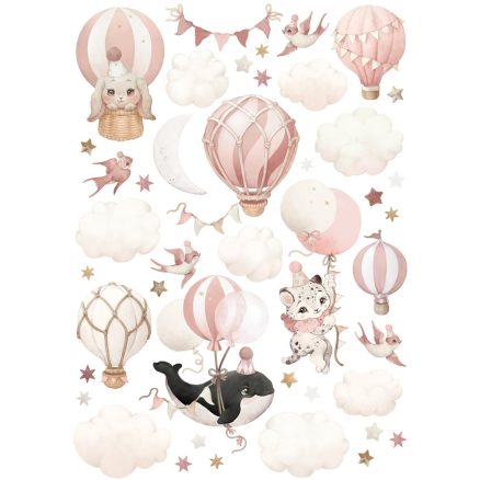 Set autocolante de perete „Baloane cu aer cald”, Little Amy, Pink