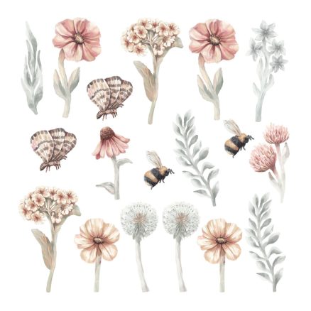 Set autocolante de perete „Flori sălbatice”, Little Amy, 18 piese