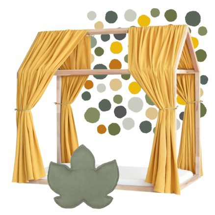 Set decorațiuni cu Baldachine, pernă decorativă și stickere, Muselină, Little Amy, Galben