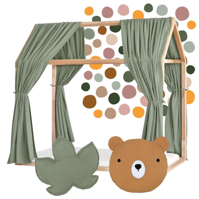 Set decorațiuni cu Baldachine, perne decorativă și stickere, Muselină, Little Amy, Verde