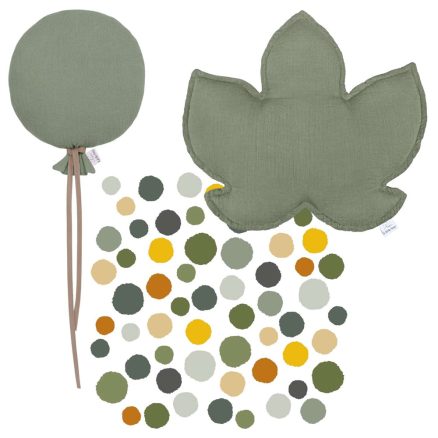 Set decorațiuni cu pernă decorativă și stickere și balon textil, Muselină, Little Amy, Verde