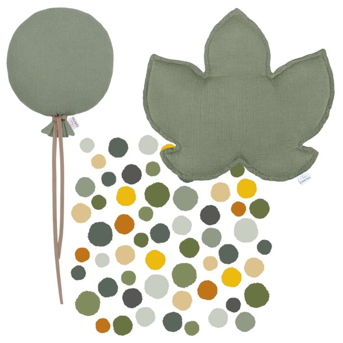 Set decorațiuni cu pernă decorativă și stickere și balon textil, Muselină, Little Amy, Verde