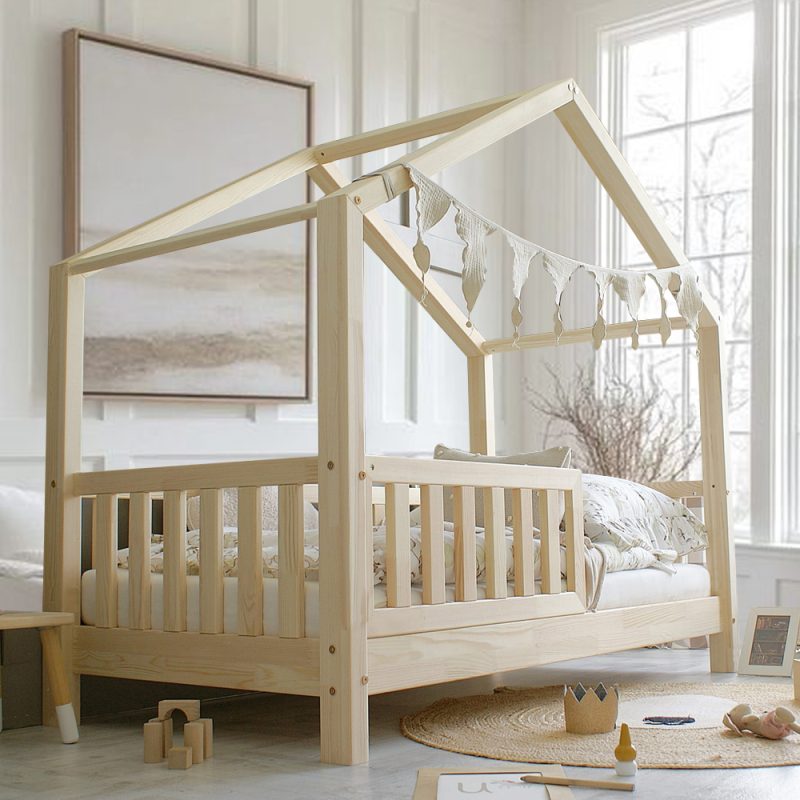 Pat copii căsuță montessori, Little Amy, Stillwood Cottage din lemn masiv, Natur 12