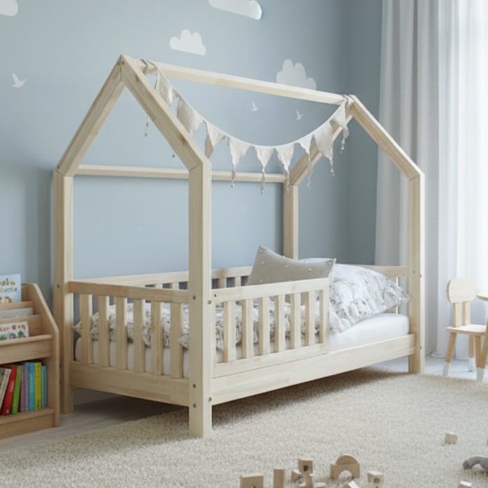 Pat copii căsuță montessori, Little Amy, Timber Sleep - balustrade plate