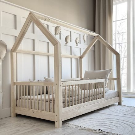 Pat copii căsuță montessori, Little Amy, Timber Sleep din lemn masiv, Natur 1