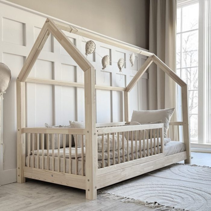 Pat copii căsuță montessori, Little Amy, Timber Sleep din lemn masiv, Natur 1