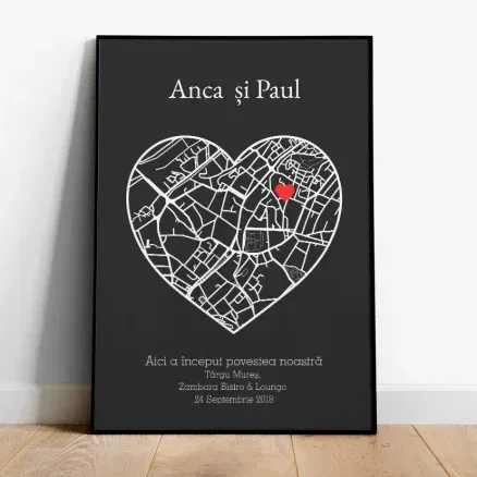 Tablou personalizat cu Harta întâlnirii voastre, Black