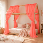 Set 2 Baldachine Muselină pentru pat tip căsuță, Little Amy, Roz Neon
