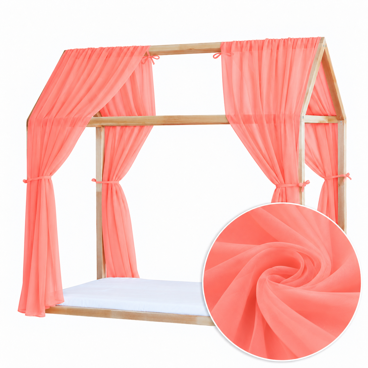Set 2 Baldachine Muselină pentru pat tip căsuță, Little Amy, Roz Neon Set 2 Baldachine Muselină pentru pat tip căsuță, Little Amy, Roz Neon