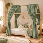 Set 2 Baldachine Muselină pentru pat tip căsuță, Little Amy, Verde Salvie