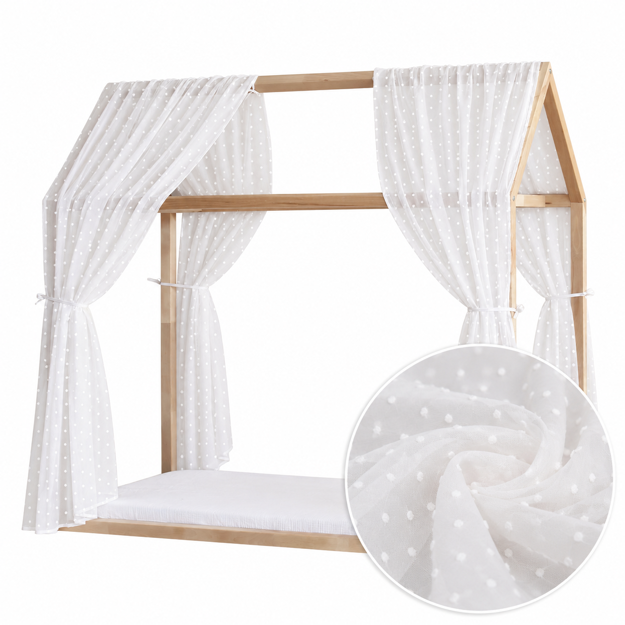 Set 2 Baldachine Organza cu picouri pentru pat tip căsuță, Little Amy, Alb Set 2 Baldachine Organza cu picouri pentru pat tip căsuță, Little Amy, Alb
