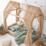 Set 2 Baldachine Voal fin pentru pat tip căsuță, Little Amy, Bej
