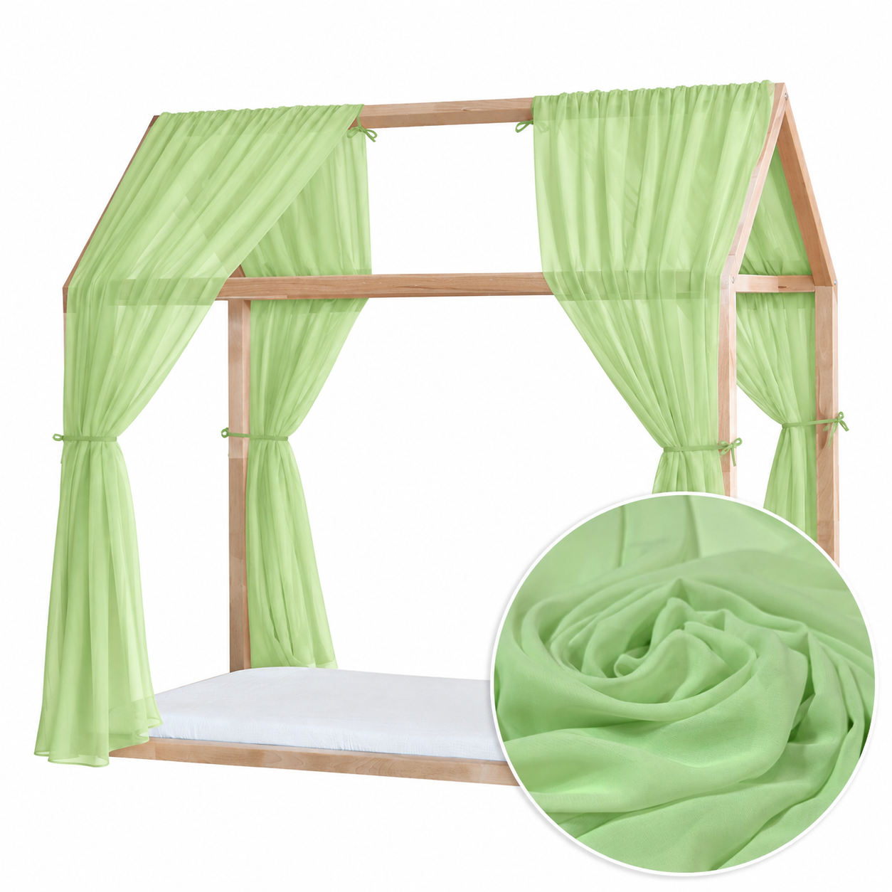 Set 2 Baldachine Voal transparent premium pentru pat tip căsuță, Little Amy, Verde Lime Set 2 Baldachine Voal transparent premium pentru pat tip căsuță, Little Amy, Verde Lime