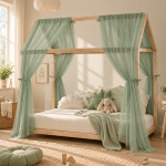 Set 2 Baldachine Voal transparent premium pentru pat tip căsuță, Little Amy, Verde Salvie