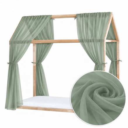 Set 2 Baldachine Voal transparent premium pentru pat tip căsuță, Little Amy, Verde Salvie